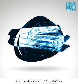 Blue brush stroke and texture. Grunge vector abstract hand - painted element. Underline and border design.