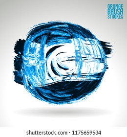 Blue brush stroke and texture. Grunge vector abstract hand - painted element. Underline and border design.