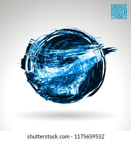 Blue brush stroke and texture. Grunge vector abstract hand - painted element. Underline and border design.
