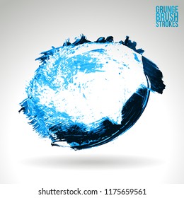 Blue brush stroke and texture. Grunge vector abstract hand - painted element. Underline and border design.