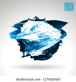 Blue brush stroke and texture. Grunge vector abstract hand - painted element. Underline and border design.