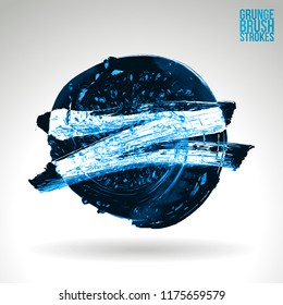 Blue brush stroke and texture. Grunge vector abstract hand - painted element. Underline and border design.