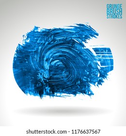 Blue brush stroke and texture. Grunge vector abstract hand - painted element. Underline and border design.