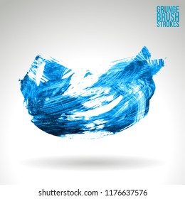 Blue brush stroke and texture. Grunge vector abstract hand - painted element. Underline and border design.