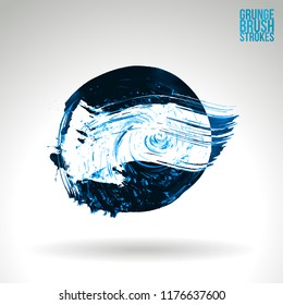 Blue brush stroke and texture. Grunge vector abstract hand - painted element. Underline and border design.