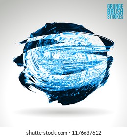 Blue brush stroke and texture. Grunge vector abstract hand - painted element. Underline and border design.