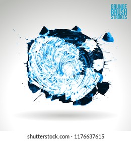 Blue brush stroke and texture. Grunge vector abstract hand - painted element. Underline and border design.