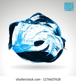 Blue brush stroke and texture. Grunge vector abstract hand - painted element. Underline and border design.