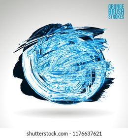 Blue brush stroke and texture. Grunge vector abstract hand - painted element. Underline and border design.