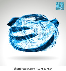 Blue brush stroke and texture. Grunge vector abstract hand - painted element. Underline and border design.