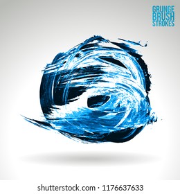 Blue brush stroke and texture. Grunge vector abstract hand - painted element. Underline and border design.