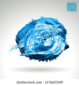 Blue brush stroke and texture. Grunge vector abstract hand - painted element. Underline and border design.