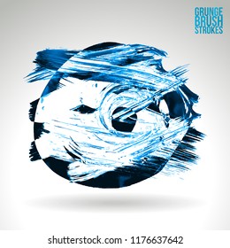 Blue brush stroke and texture. Grunge vector abstract hand - painted element. Underline and border design.