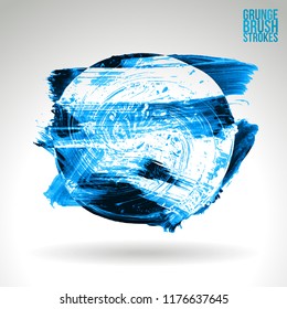 Blue brush stroke and texture. Grunge vector abstract hand - painted element. Underline and border design.