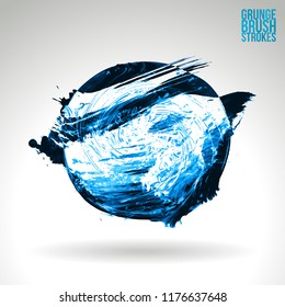 Blue brush stroke and texture. Grunge vector abstract hand - painted element. Underline and border design.