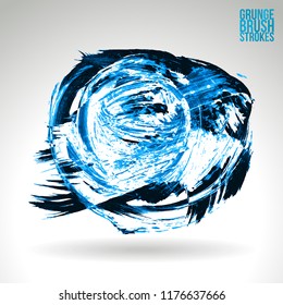 Blue brush stroke and texture. Grunge vector abstract hand - painted element. Underline and border design.