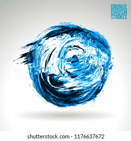 Blue brush stroke and texture. Grunge vector abstract hand - painted element. Underline and border design.