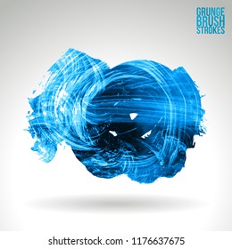 Blue brush stroke and texture. Grunge vector abstract hand - painted element. Underline and border design.