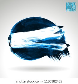 Blue brush stroke and texture. Grunge vector abstract hand - painted element. Underline and border design.