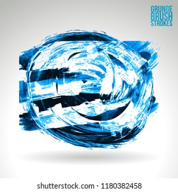 Blue brush stroke and texture. Grunge vector abstract hand - painted element. Underline and border design.