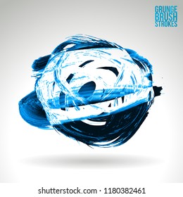 Blue brush stroke and texture. Grunge vector abstract hand - painted element. Underline and border design.