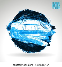 Blue brush stroke and texture. Grunge vector abstract hand - painted element. Underline and border design.