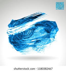 Blue brush stroke and texture. Grunge vector abstract hand - painted element. Underline and border design.