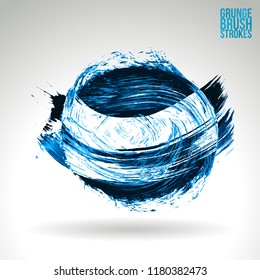 Blue brush stroke and texture. Grunge vector abstract hand - painted element. Underline and border design.