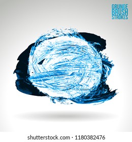 Blue brush stroke and texture. Grunge vector abstract hand - painted element. Underline and border design.