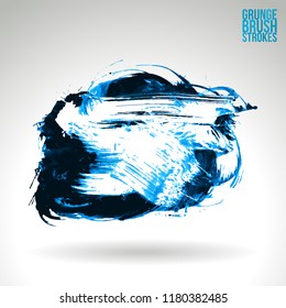 Blue brush stroke and texture. Grunge vector abstract hand - painted element. Underline and border design.
