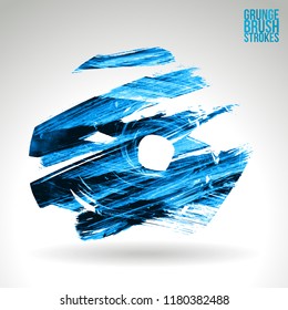 Blue brush stroke and texture. Grunge vector abstract hand - painted element. Underline and border design.