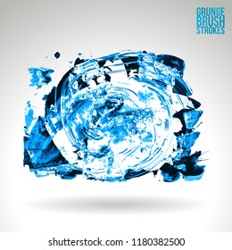 Blue brush stroke and texture. Grunge vector abstract hand - painted element. Underline and border design.