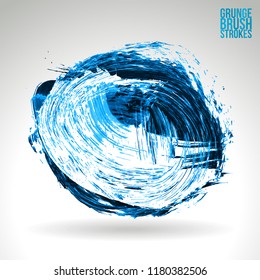Blue brush stroke and texture. Grunge vector abstract hand - painted element. Underline and border design.