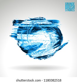 Blue brush stroke and texture. Grunge vector abstract hand - painted element. Underline and border design.