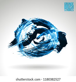 Blue brush stroke and texture. Grunge vector abstract hand - painted element. Underline and border design.