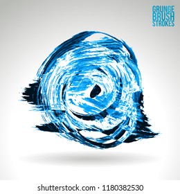 Blue brush stroke and texture. Grunge vector abstract hand - painted element. Underline and border design.