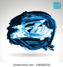 Blue brush stroke and texture. Grunge vector abstract hand - painted element. Underline and border design.