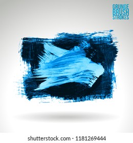 Blue brush stroke and texture. Grunge vector abstract hand - painted element. Underline and border design.