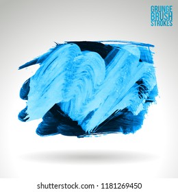 Blue brush stroke and texture. Grunge vector abstract hand - painted element. Underline and border design.
