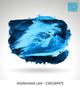 Blue brush stroke and texture. Grunge vector abstract hand - painted element. Underline and border design.