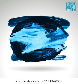 Blue brush stroke and texture. Grunge vector abstract hand - painted element. Underline and border design.