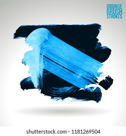 Blue brush stroke and texture. Grunge vector abstract hand - painted element. Underline and border design.