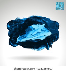Blue brush stroke and texture. Grunge vector abstract hand - painted element. Underline and border design.