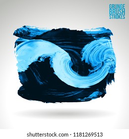 Blue brush stroke and texture. Grunge vector abstract hand - painted element. Underline and border design.