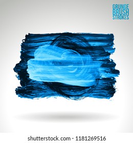 Blue brush stroke and texture. Grunge vector abstract hand - painted element. Underline and border design.