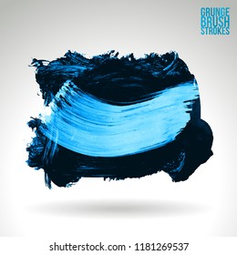 Blue brush stroke and texture. Grunge vector abstract hand - painted element. Underline and border design.