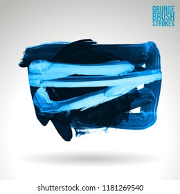 Blue brush stroke and texture. Grunge vector abstract hand - painted element. Underline and border design.