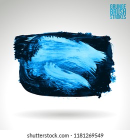 Blue brush stroke and texture. Grunge vector abstract hand - painted element. Underline and border design.