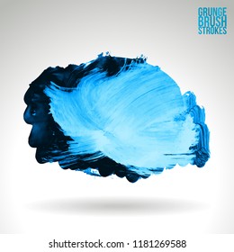 Blue brush stroke and texture. Grunge vector abstract hand - painted element. Underline and border design.
