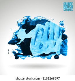 Blue brush stroke and texture. Grunge vector abstract hand - painted element. Underline and border design.